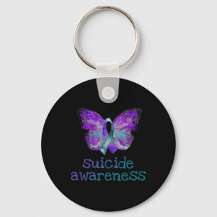 Suicide Awareness Purple Teal Butterfly SemiColon  Key Ring