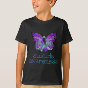 Suicide Awareness Purple Teal Butterfly SemiColon T-Shirt