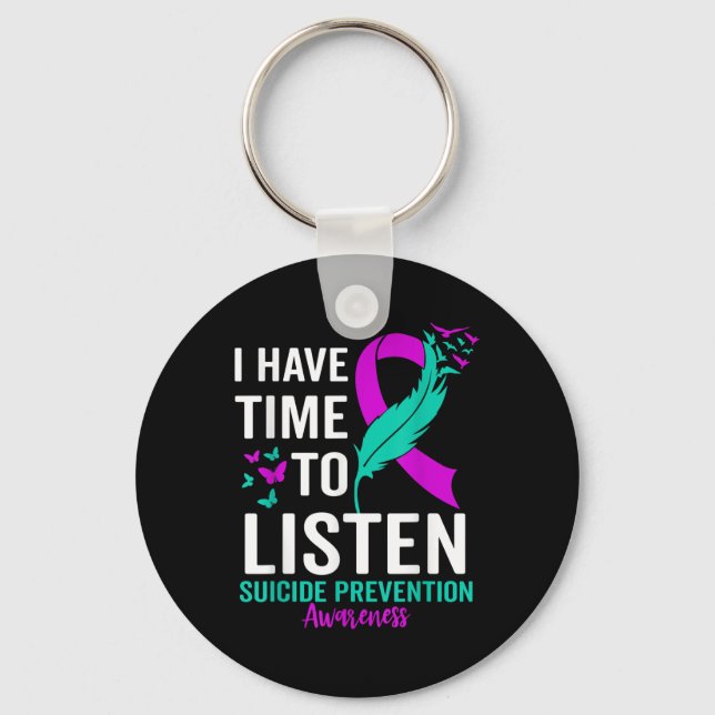 Suicide Awareness Ribbon Mental Health Suicide Key Ring (Front)