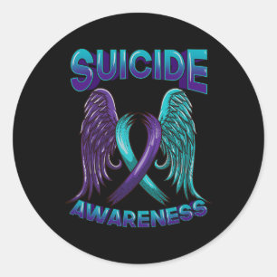 Suicide Awareness Ribbon With Wings Suicide Surviv Classic Round Sticker