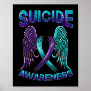 Suicide Awareness Ribbon With Wings Suicide Surviv Poster