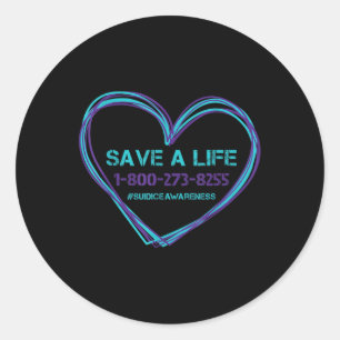 Suicide Awareness Save A Life Teal Purple Love Hea Classic Round Sticker
