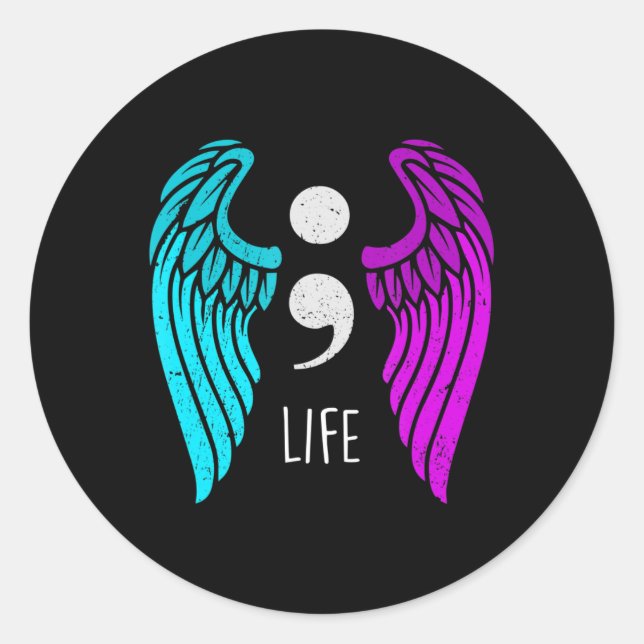 Suicide Awareness  - Semi colon Life Angel Classic Round Sticker (Front)