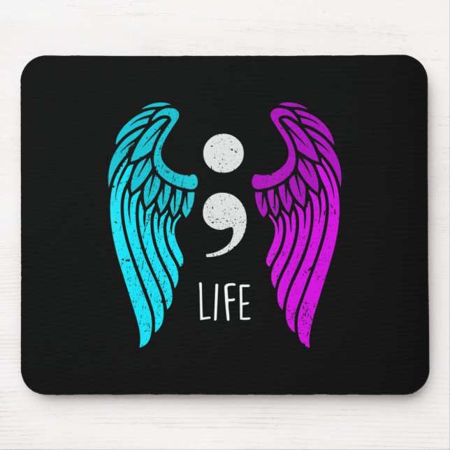 Suicide Awareness  - Semi colon Life Angel Mouse Mat (Front)