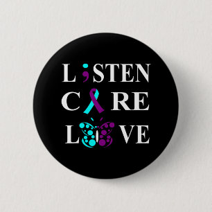 Suicide Awareness Semicolon Purple Teal Ribbon Gif 6 Cm Round Badge