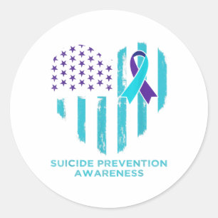 Suicide Awareness Shirt American Flag Ribbon Menta Classic Round Sticker