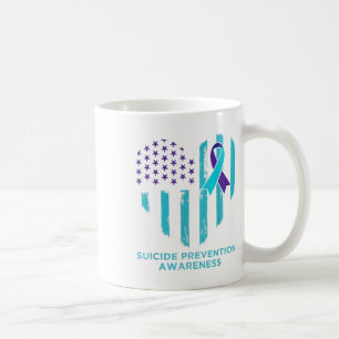 Suicide Awareness Shirt American Flag Ribbon Menta Coffee Mug