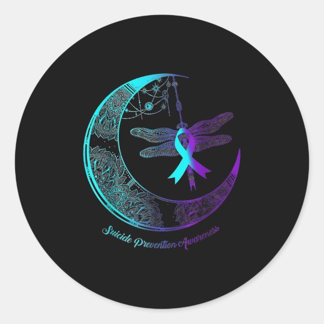 Suicide Awareness Shirt Dragonfly Moon Suicide Pre Classic Round Sticker (Front)