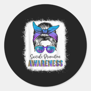 Suicide Awareness Shirt Messy Bun Hair Suicide Classic Round Sticker