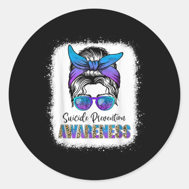 Suicide Awareness Shirt Messy Bun Hair Suicide Classic Round Sticker (Front)