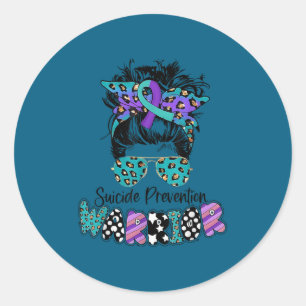 Suicide Awareness Shirt Messy Bun Hair Suicide Pre Classic Round Sticker