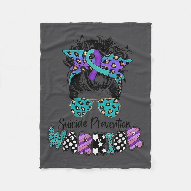 Suicide Awareness Shirt Messy Bun Hair Suicide Pre Fleece Blanket (Front)