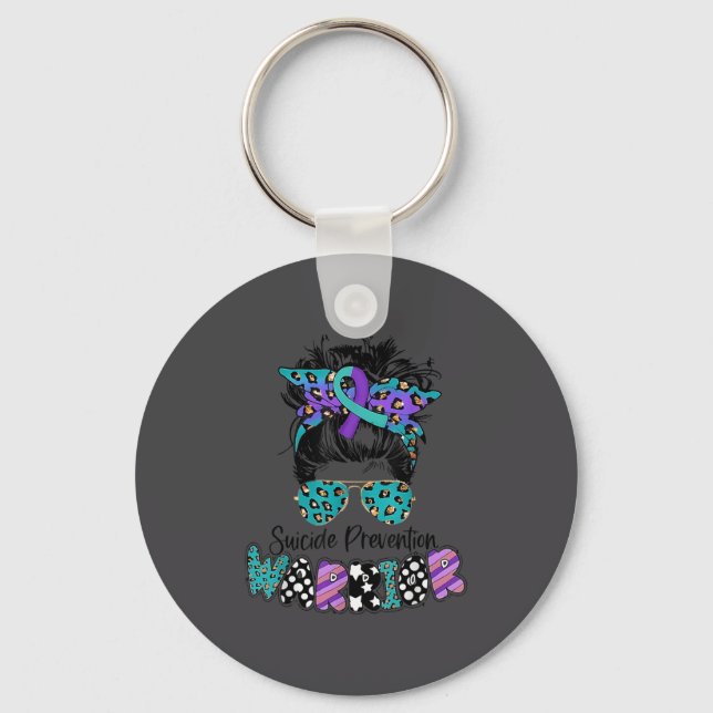 Suicide Awareness Shirt Messy Bun Hair Suicide Pre Key Ring (Front)