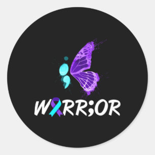 Suicide Awareness Shirt Semicolon Butterfly Classic Round Sticker