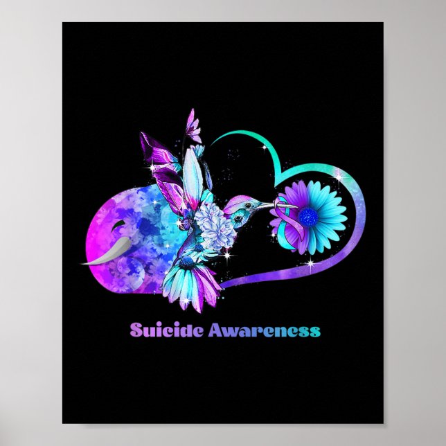 Suicide Awareness Shirt Sunflower Heart Purple Poster (Front)