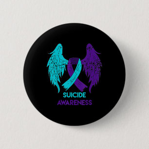 Suicide Awareness Shirt Wings And Ribbon Teal And 6 Cm Round Badge