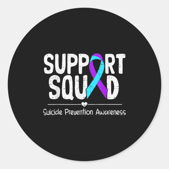 Suicide Awareness Teal &amp; Purple Ribbon Suprt M Classic Round Sticker (Front)