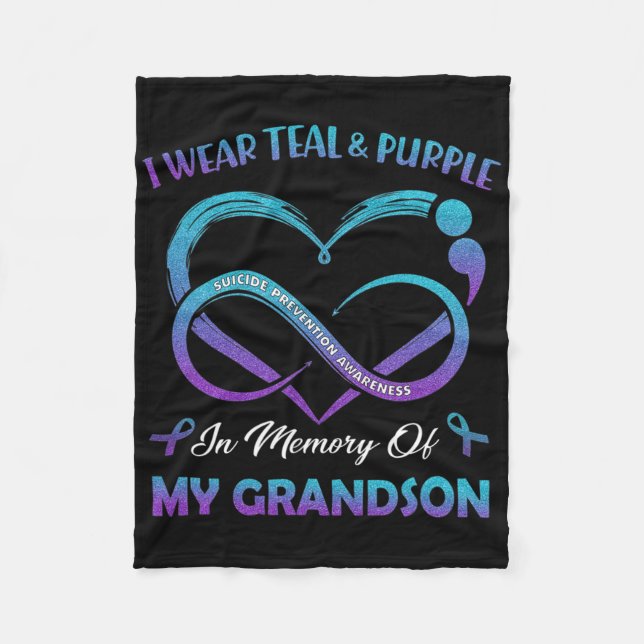 Suicide Awareness Wear Teal Purple In Memory Of My Fleece Blanket (Front)