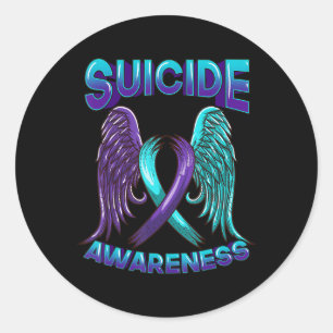 Suicide Awareness Wings and Ribbon Suicide Preven Classic Round Sticker