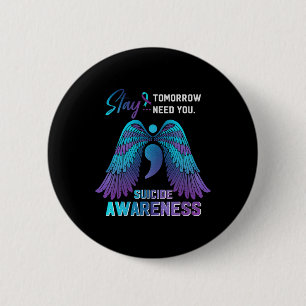 Suicide Awareness Wings And Ribbon Suicide Prevent 6 Cm Round Badge