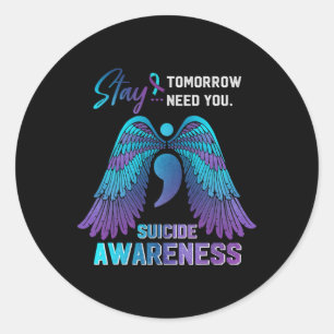 Suicide Awareness Wings And Ribbon Suicide Prevent Classic Round Sticker