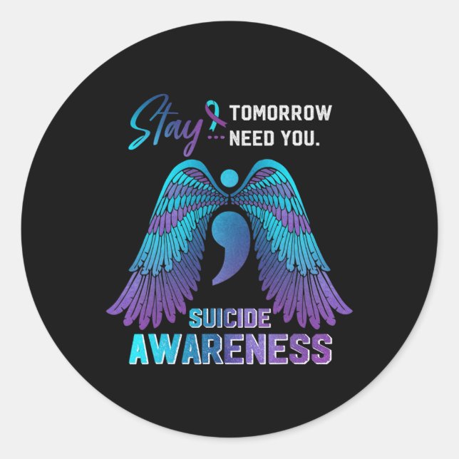 Suicide Awareness Wings And Ribbon Suicide Prevent Classic Round Sticker (Front)