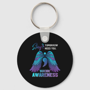 Suicide Awareness Wings And Ribbon Suicide Prevent Key Ring