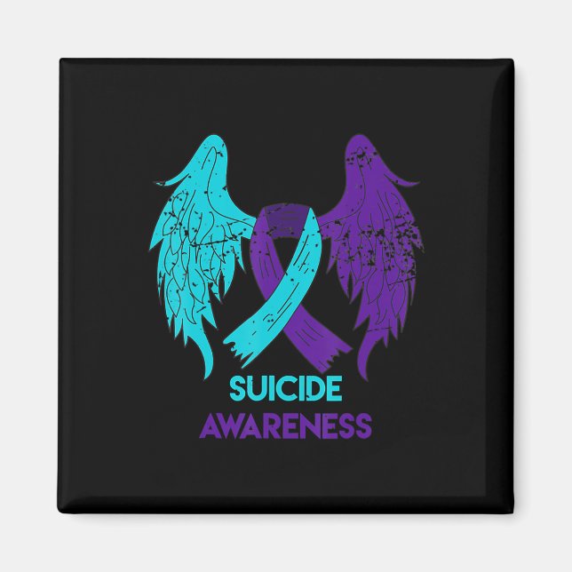 Suicide Awareness  Wings And Ribbon Teal And Purpl Magnet (Front)
