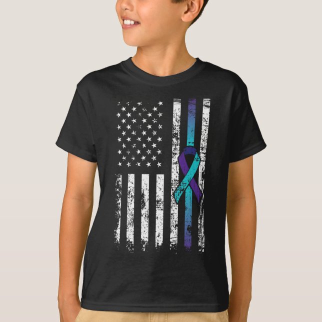 Suicide Depression American Flag Prevention Awaren T-Shirt (Front)
