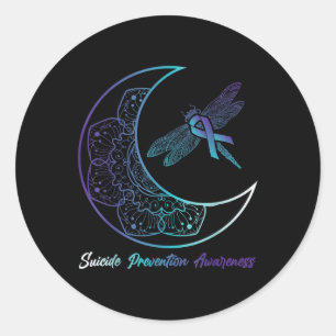 Suicide Depression Moon Dragonfly Prevention Aware Classic Round Sticker