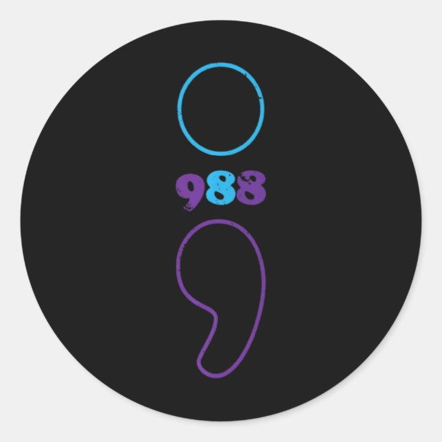 Suicide Prevention 988 Comma Awareness  Classic Round Sticker (Front)