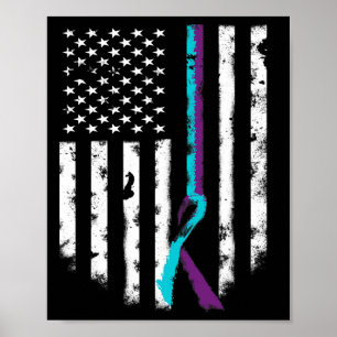 Suicide Prevention American Flag Awareness Ribbon Poster