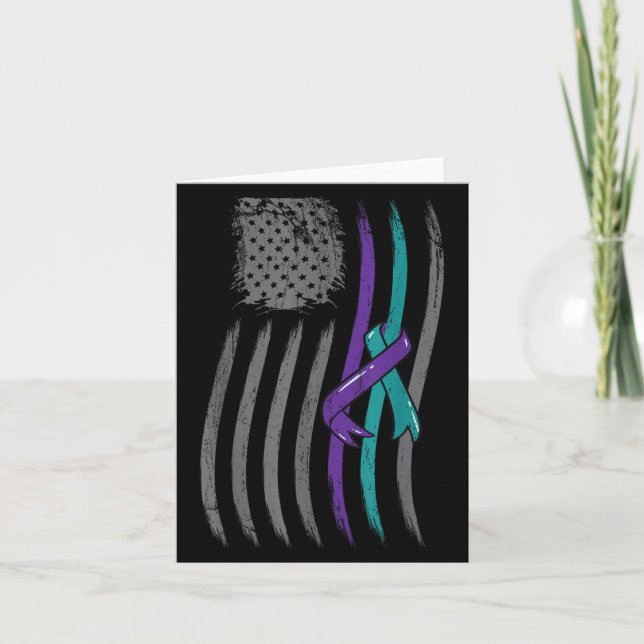 Suicide Prevention American Flag Purple Awareness  Card (Front)