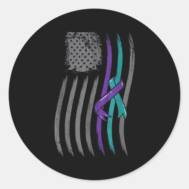 Suicide Prevention American Flag Purple Awareness  Classic Round Sticker (Front)