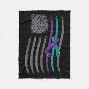 Suicide Prevention American Flag Purple Awareness  Fleece Blanket