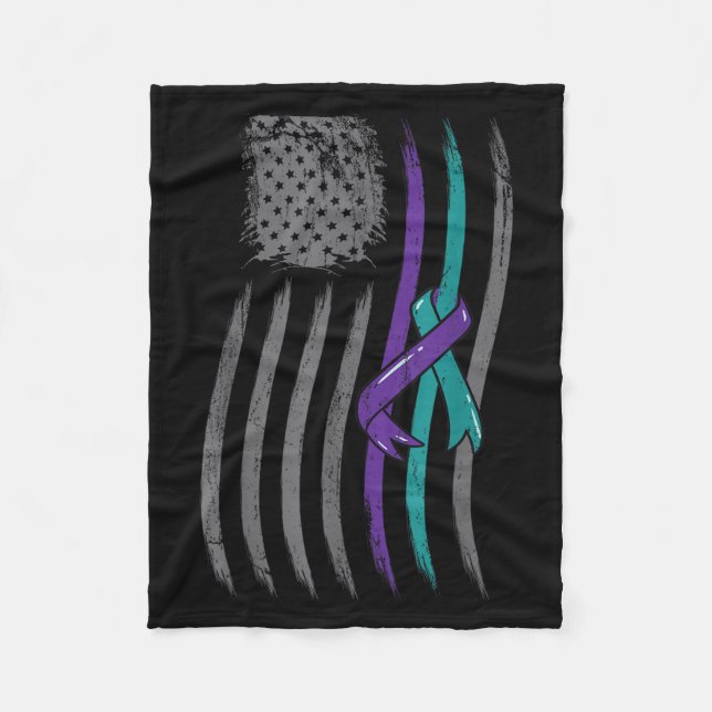 Suicide Prevention American Flag Purple Awareness  Fleece Blanket (Front)