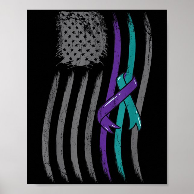 Suicide Prevention American Flag Purple Awareness  Poster (Front)