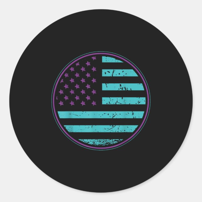 Suicide Prevention American Flag Wear Teal Purple  Classic Round Sticker (Front)