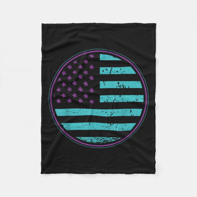 Suicide Prevention American Flag Wear Teal Purple  Fleece Blanket (Front)