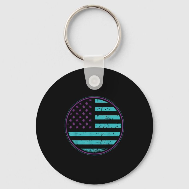 Suicide Prevention American Flag Wear Teal Purple  Key Ring (Front)