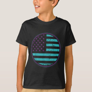 Suicide Prevention American Flag Wear Teal Purple T-Shirt