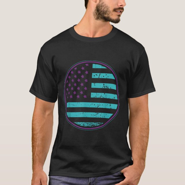Suicide Prevention American Flag Wear Teal Purple  T-Shirt (Front)