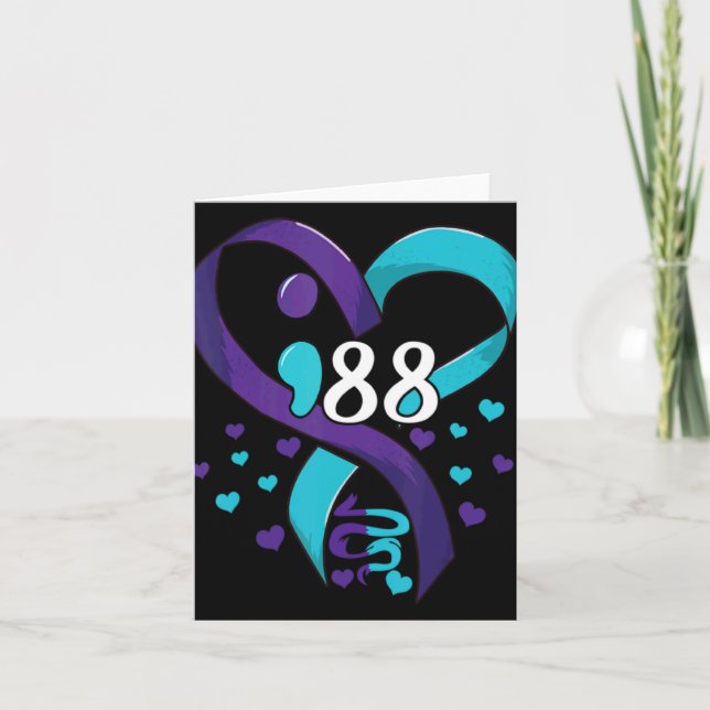 Suicide Prevention Awareness 988 Heart Teal And Pu Card (Front)