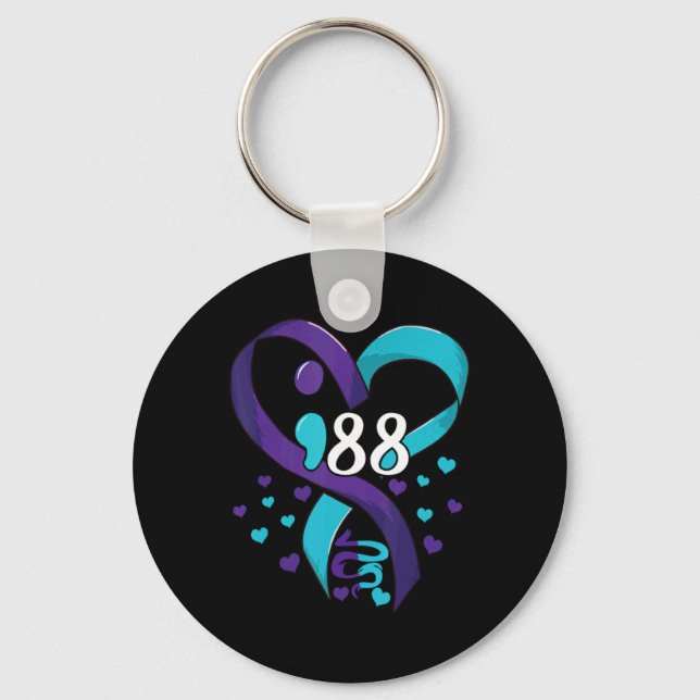 Suicide Prevention Awareness 988 Heart Teal And Pu Key Ring (Front)