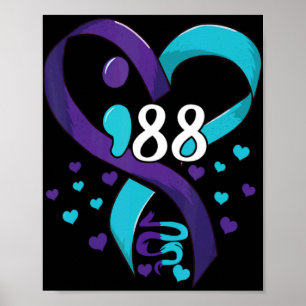 Suicide Prevention Awareness 988 Heart Teal And Pu Poster