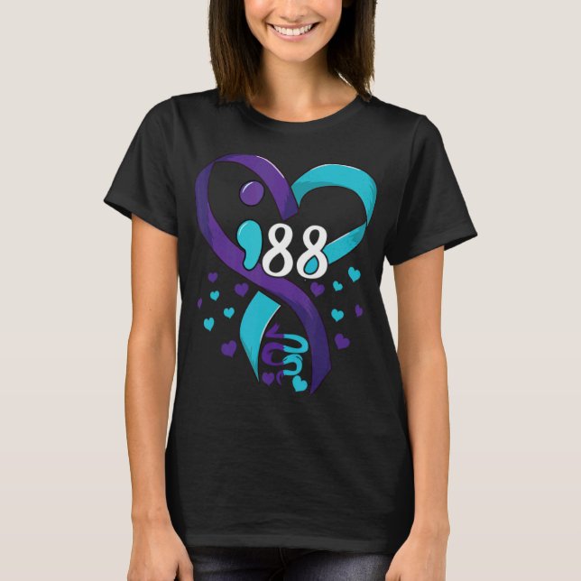 Suicide Prevention Awareness 988 Heart Teal And Pu T-Shirt (Front)