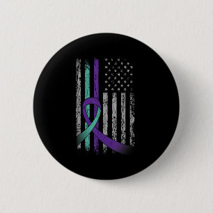 Suicide Prevention Awareness America Flag Teal Pur 6 Cm Round Badge