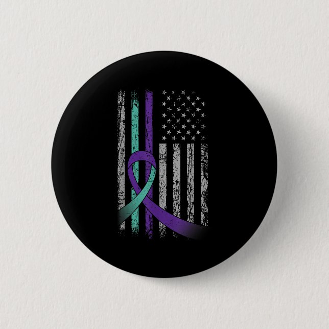 Suicide Prevention Awareness America Flag Teal Pur 6 Cm Round Badge (Front)