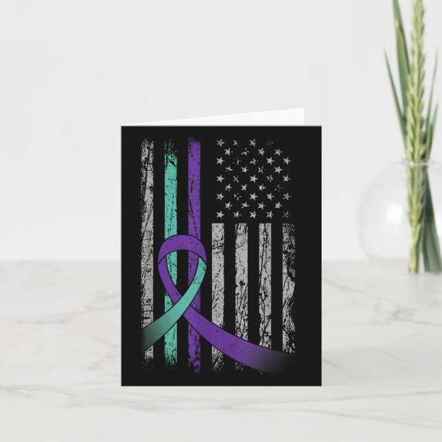Suicide Prevention Awareness America Flag Teal Pur Card (Front)