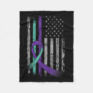 Suicide Prevention Awareness America Flag Teal Pur Fleece Blanket